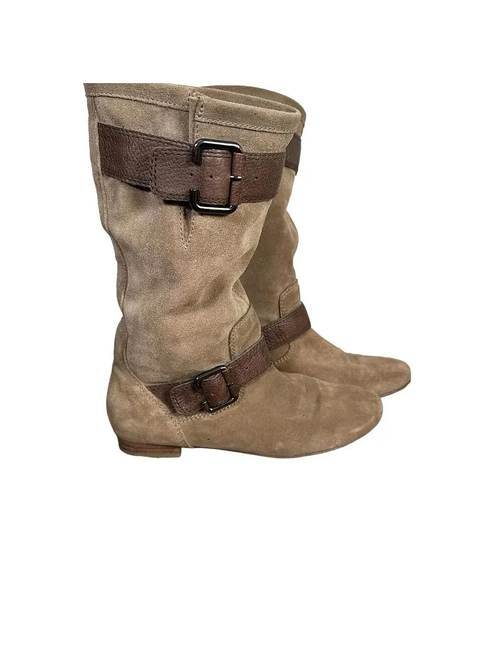 Marc Fisher Boots Hopkins Mid Calf Suede Riding Harness Flats Womens 6 M Brown